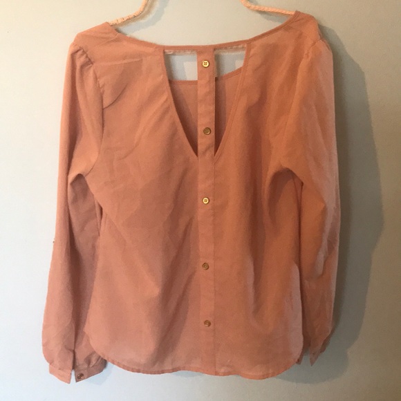 Pink Open Back Blouse with Gold Buttons - Picture 5 of 5